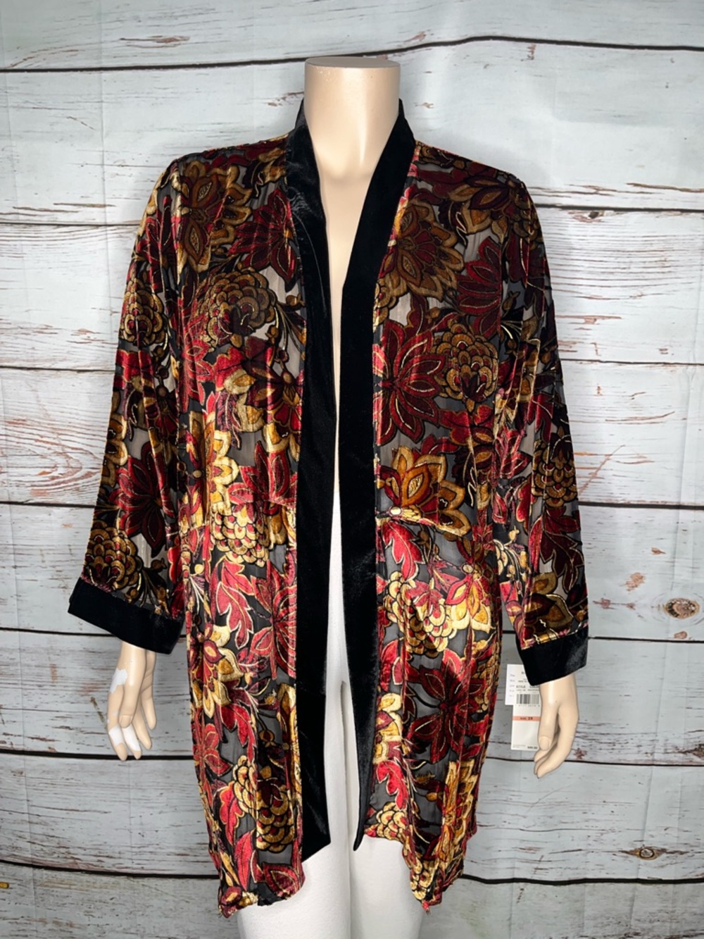Ruby Rd. Woman NWT 2X Flocked Velvet Open Front Kimono Cardigan Jacket